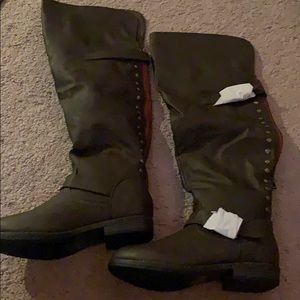 Knee high studded buckle riding boot